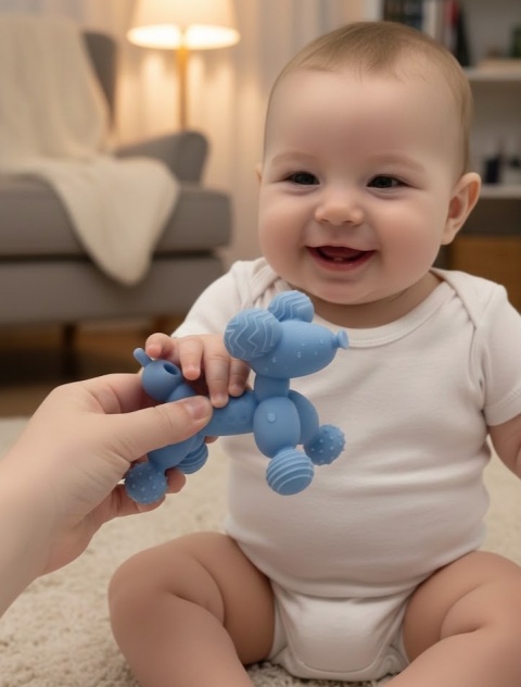 Gryzak Sensoryczny 3D dla Niemowląt | Miękki Silikon BPA Free | Piesek