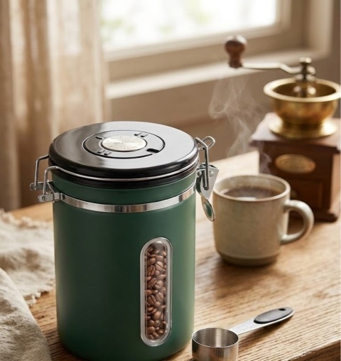 Hermetyczny Pojemnik na Kawę MAISITOO – Zielony – Z Datownikiem