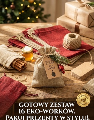 Jutowe Woreczki na Prezenty Zestaw 16szt + Bileciki i Sznurek – Rustykalne Pakowanie