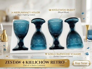 Królewski Błękit na Twoim Stole – Zestaw 4 Kryształowych Kielichów Retro