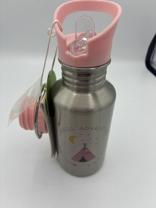 Lässig Bidon Nierdzewny dla Dziecka – 2 korki, BPA Free, Tipi Pink