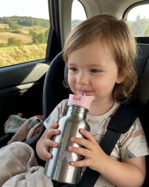 Lässig Bidon Nierdzewny dla Dziecka – 2 korki, BPA Free, Tipi Pink