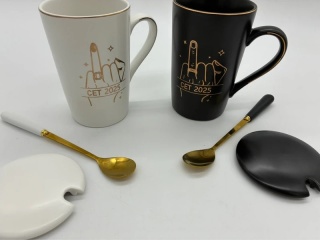 Luksusowy Zestaw 2 Kubków ze Złotymi Łyżeczkami | Box Prezentowy | Dla Par