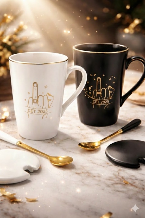 Luksusowy Zestaw 2 Kubków ze Złotymi Łyżeczkami | Box Prezentowy | Dla Par