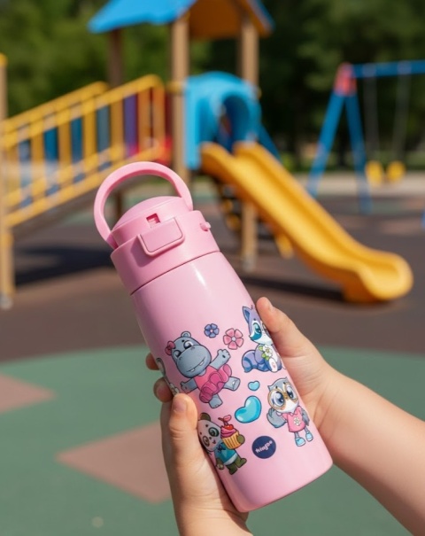 Bidon dla Dziecka 350ml Różowy | Szczelny | Blokada | Zwierzątka