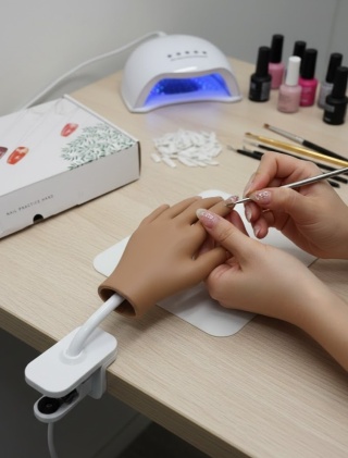 Profesjonalna Ręka do Ćwiczeń Manicure + Zapasowe Tipsy | Giętka Dłoń Treningowa z Uchwytem do Blatu