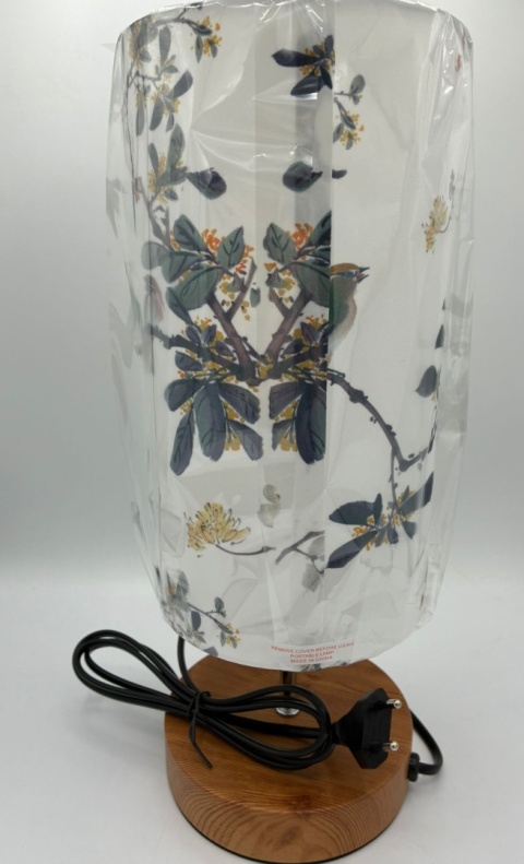 Stylowa Lampka Nocna z Drewnianą Podstawą – Kwiatowy Motyw, NOWA!