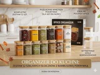 Zestaw 12 szklanych słoiczków z bambusowymi pokrywkami