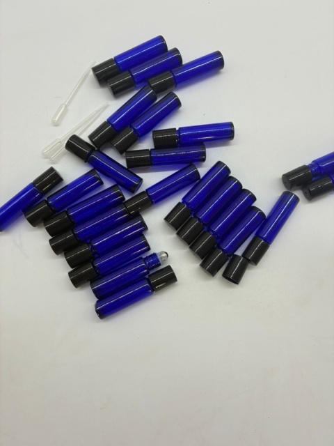 Zestaw 24x Butelka Roll-On 10ml Niebieskie Szkło + Metalowa Kulka
