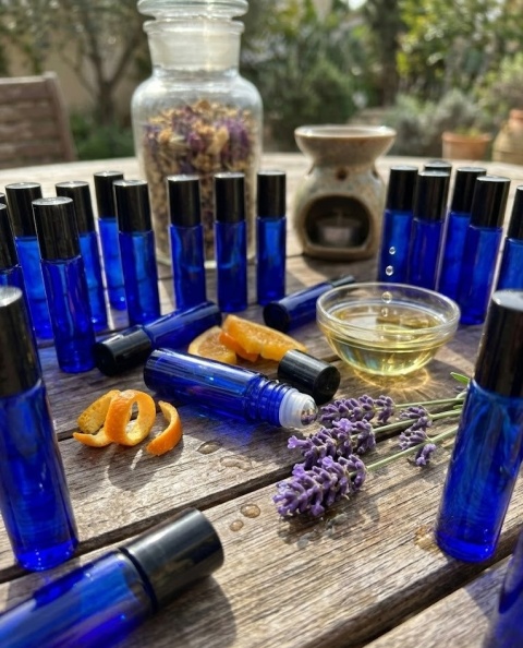 Zestaw 24x Butelka Roll-On 10ml Niebieskie Szkło + Metalowa Kulka