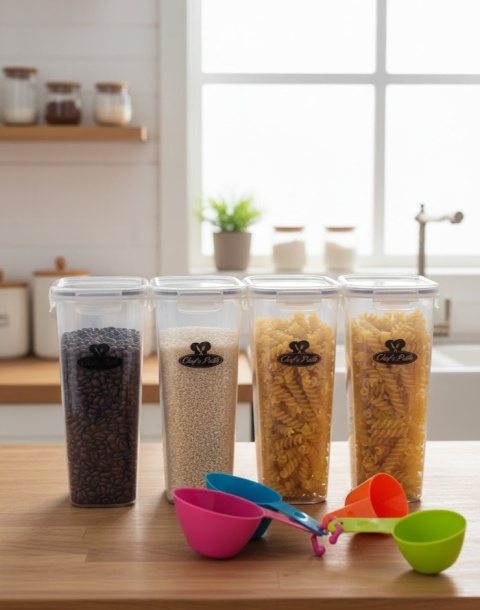 Zestaw 4 Pojemników Chef's Path | Szczelne Hermetyczne | BPA Free + Miarki Gratis