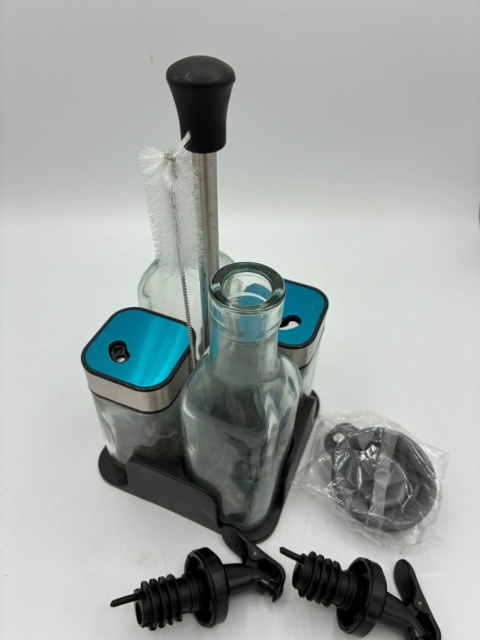 Zestaw Dozowników 4w1: Oliwa, Ocet, Przyprawy Sypkie + Stojak